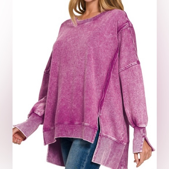 Acid Wash “Camden” French Terry Sweatshirt | Plum - Picture 2 of 3